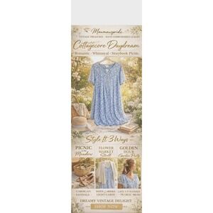 COASTAL GRANDMACORE CHIC Aria Blue Floral Short SleeveNightgown Dress XL 16-18